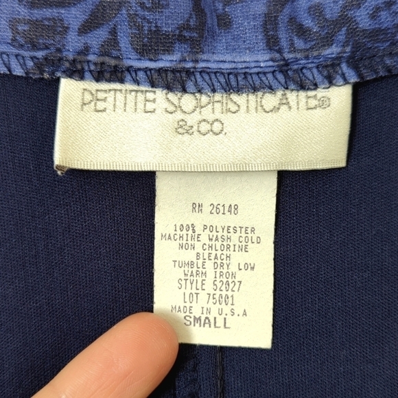 Petite Sophisticate 80's Vintage Motif Chiffon High Waisted Midi Skirt Blue S - Picture 5 of 14